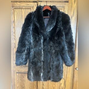 Black with grey Faux Fur Women's Coat - Elegant Winter Jacket size medium